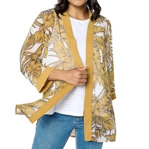 D&Co Denim Company Women's Gold Tropical Floral Sheer Kimono Duster Size XL